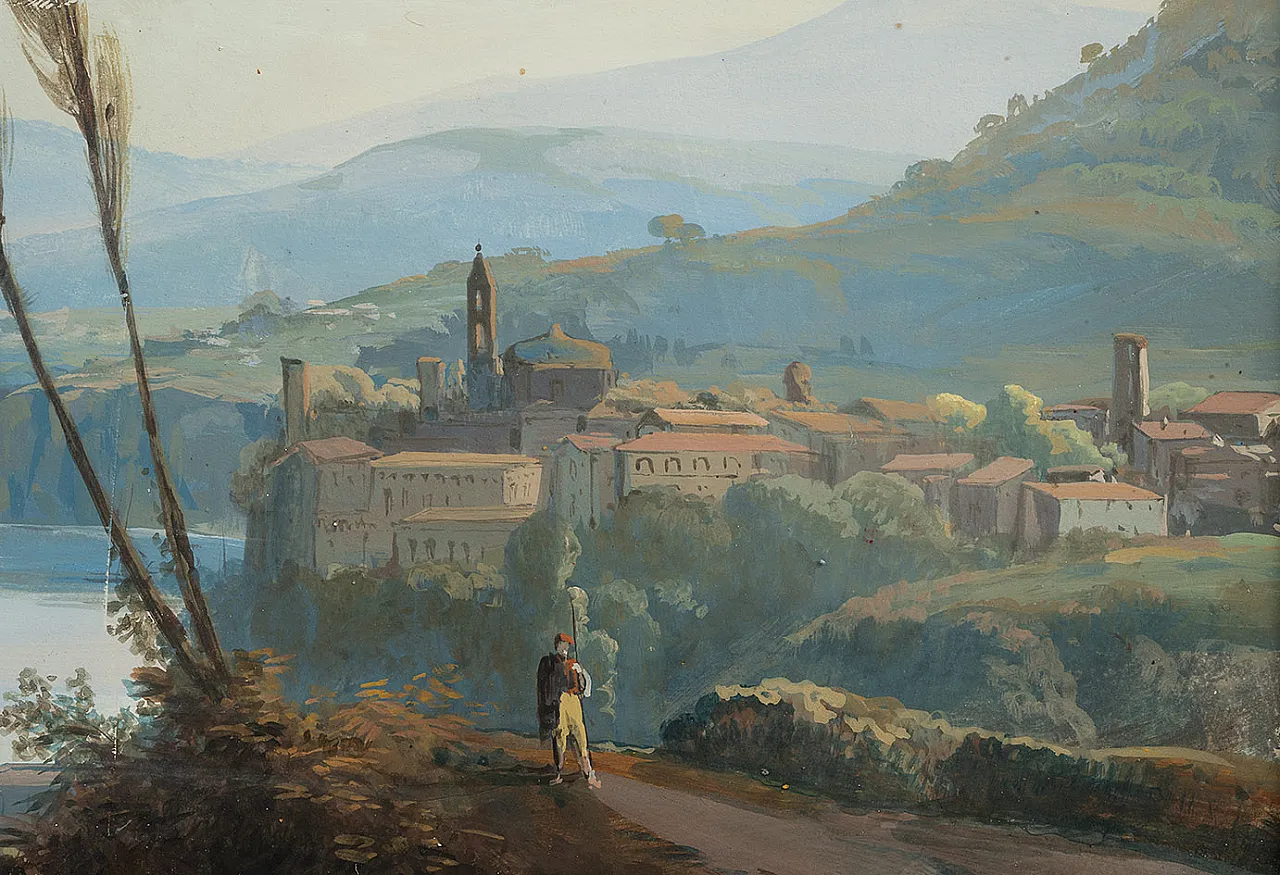 Coppia di Gouaches Napoletani raffigurante i templi di Paestum, '800 4