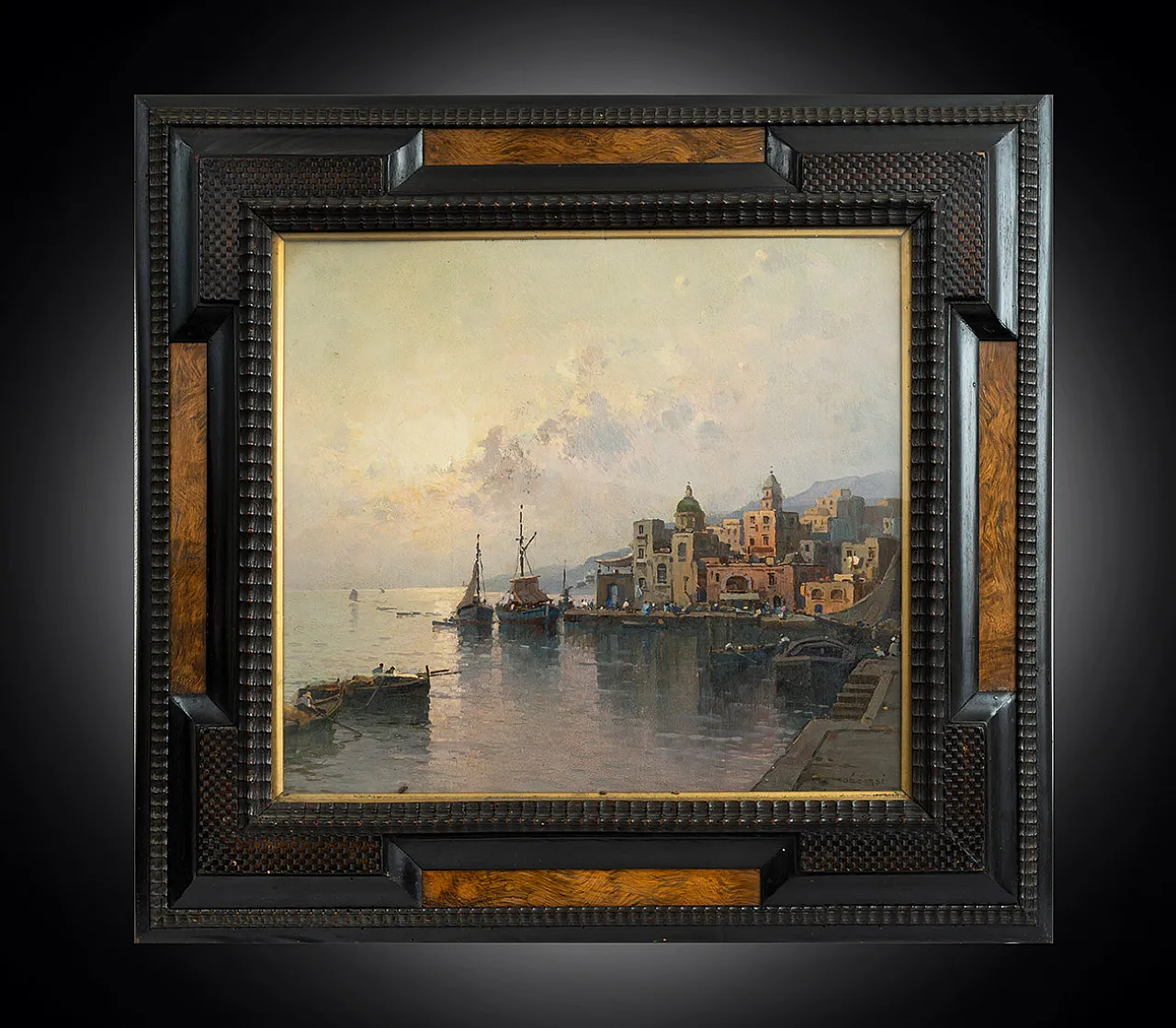 Oil painting on wood with coeval frame signed Nicolas De Corsi, 19th c 1