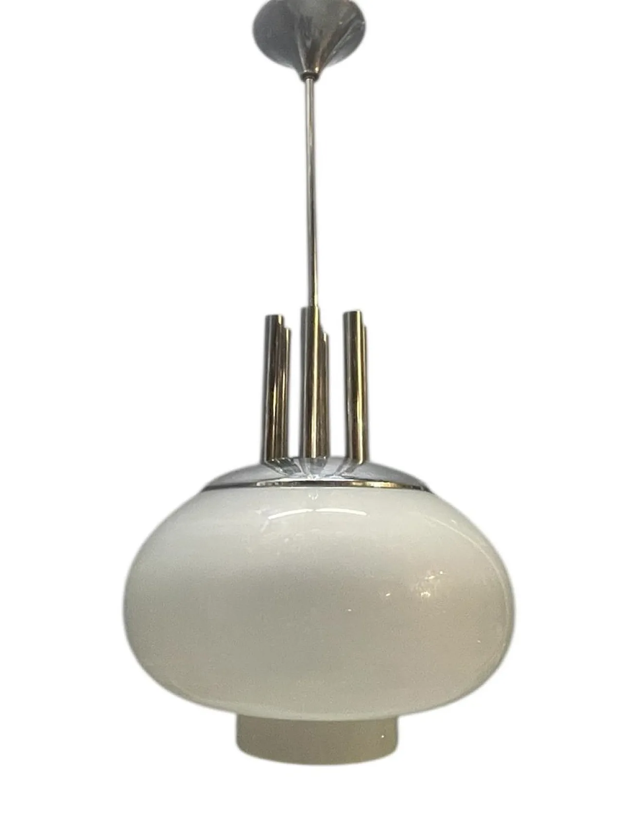 Large pendant lamp in chromed metal and Murano glass attributed to Mazzega, 1970s 1