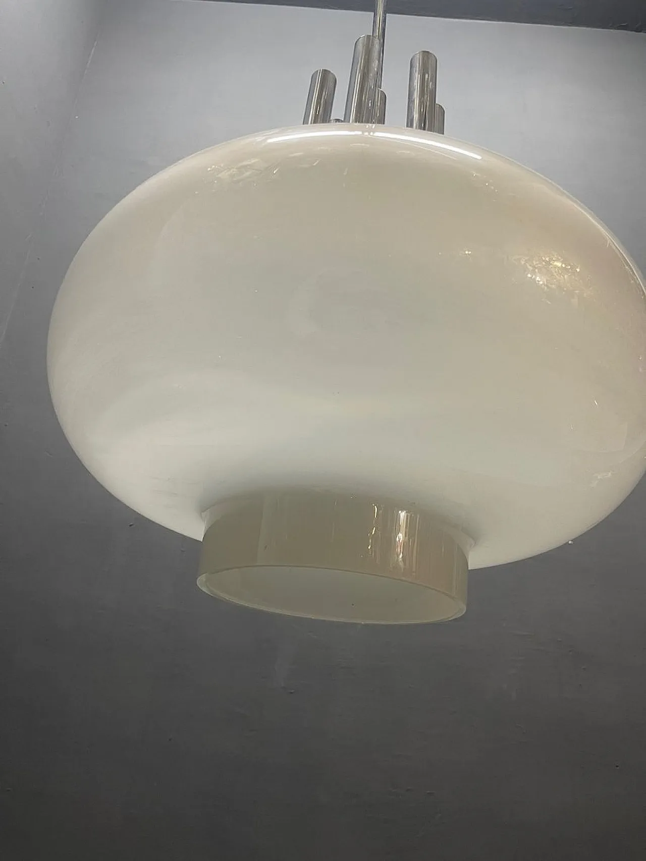 Large pendant lamp in chromed metal and Murano glass attributed to Mazzega, 1970s 4