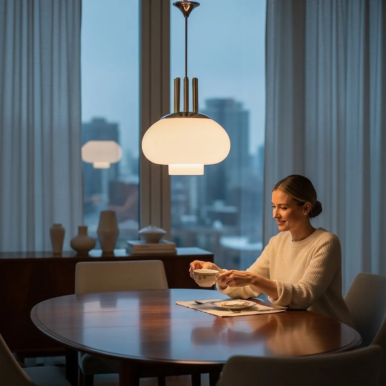 Large pendant lamp in chromed metal and Murano glass attributed to Mazzega, 1970s 5
