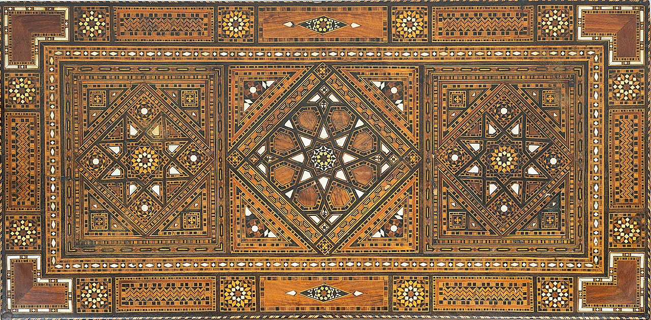 Tavolo da gioco in legno policromo con inserti in madreperla, '800 8