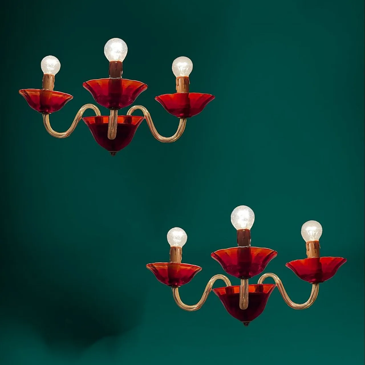 Pair of ruby red Murano Glass Sconces by Made Murano Glass, 70s 4
