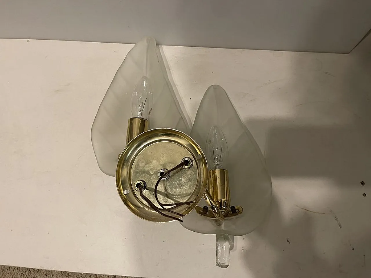 Coppia di spplique Mid-Century in vetro di Murano, anni '70 6