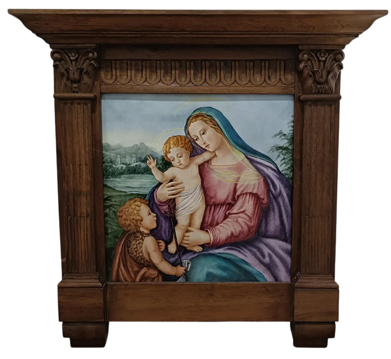Ceramic Madonna and Child by SCI Laveno with frame, 1940s 6