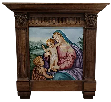 Ceramic Madonna and Child by SCI Laveno with frame, 1940s