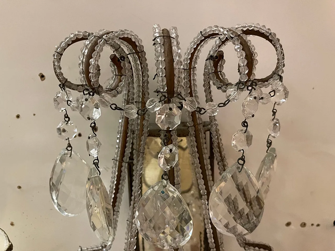 Coppia di applique grandi antiche in cristallo specchiato, anni '30 7