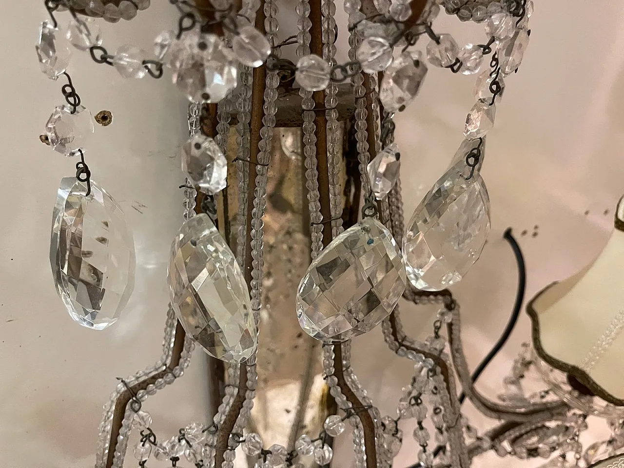 Coppia di applique grandi antiche in cristallo specchiato, anni '30 10