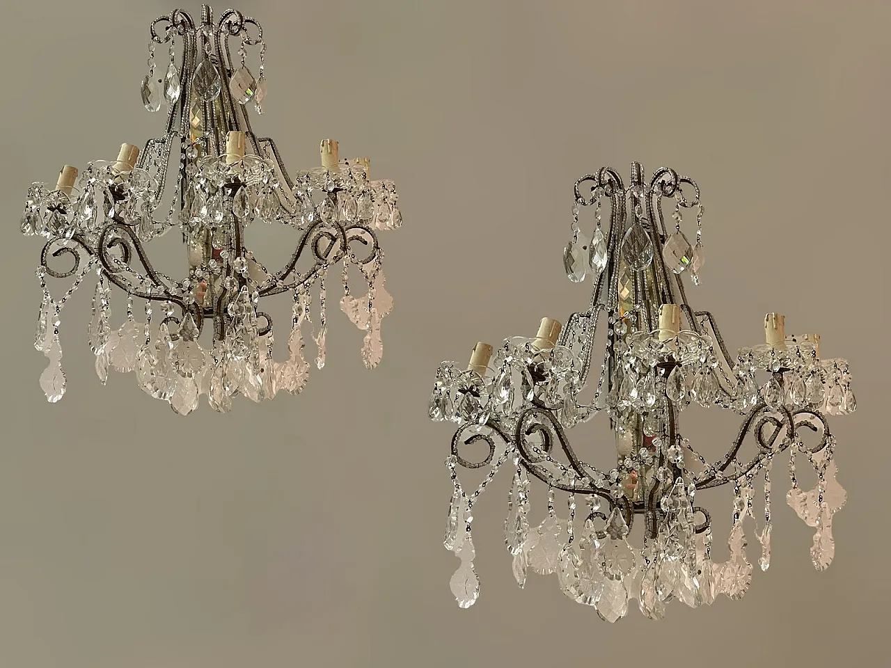 Coppia di applique grandi antiche in cristallo specchiato, anni '30 12