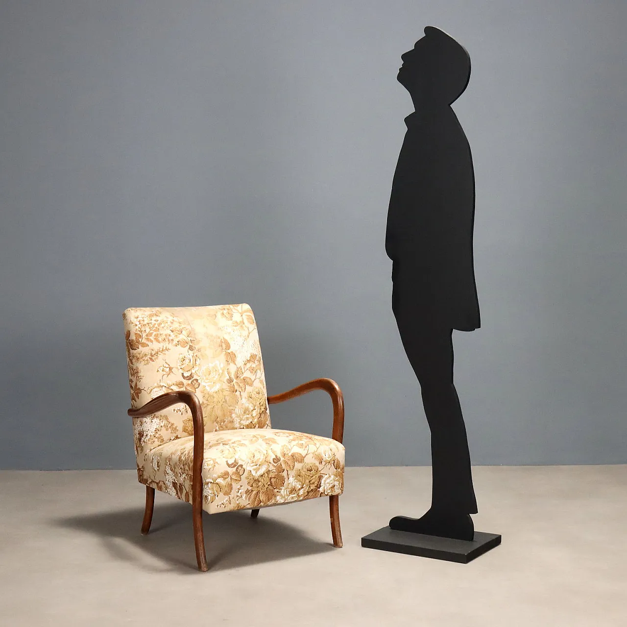 Poltrona con braccioli in faggio e rivestimento in tessuto, '900 2