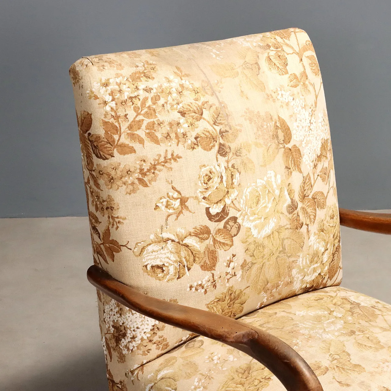 Poltrona con braccioli in faggio e rivestimento in tessuto, '900 3