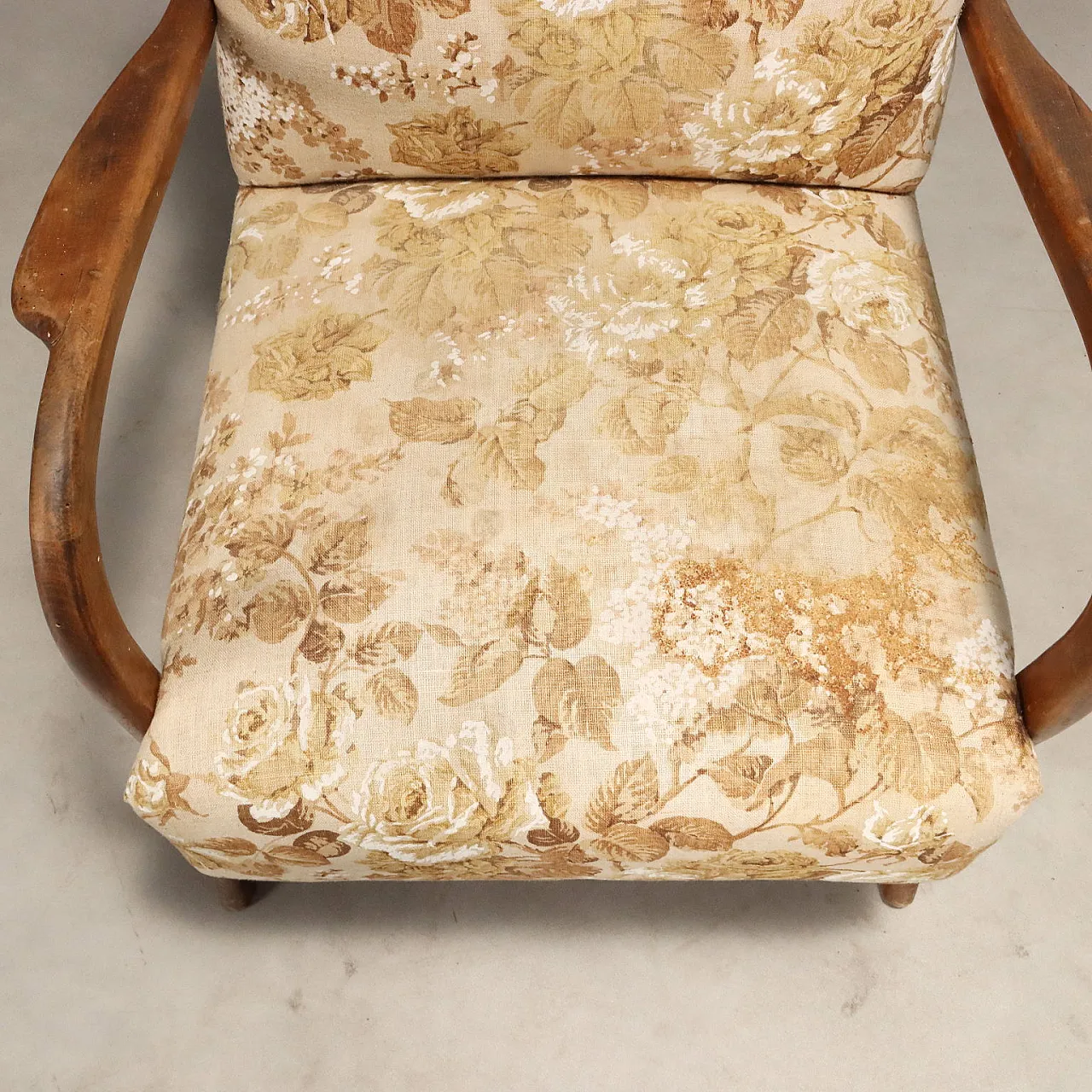 Poltrona con braccioli in faggio e rivestimento in tessuto, '900 4