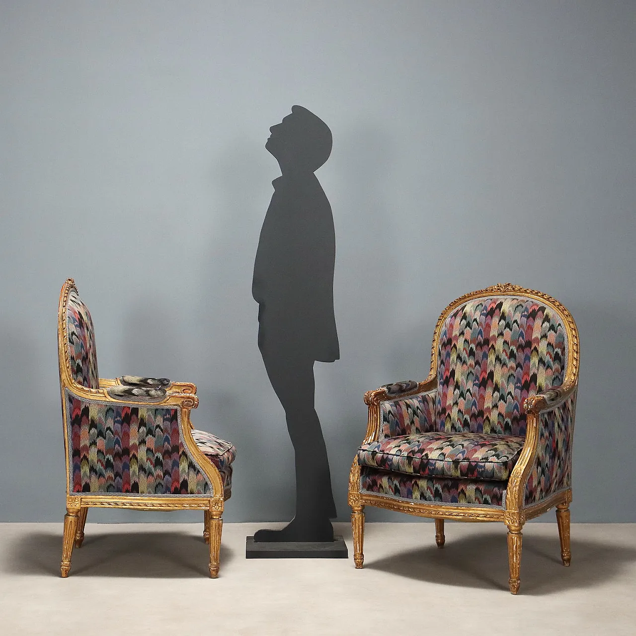 3 Neoclassical style armchairs in carved and gilded wood, 19th century 2