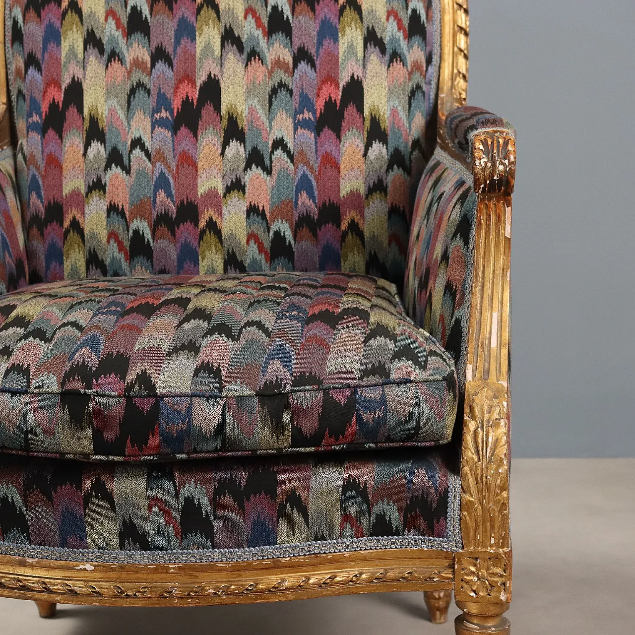 3 Neoclassical style armchairs in carved and gilded wood, 19th century 6