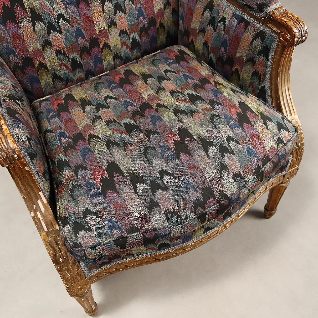 3 Neoclassical style armchairs in carved and gilded wood, 19th century 7