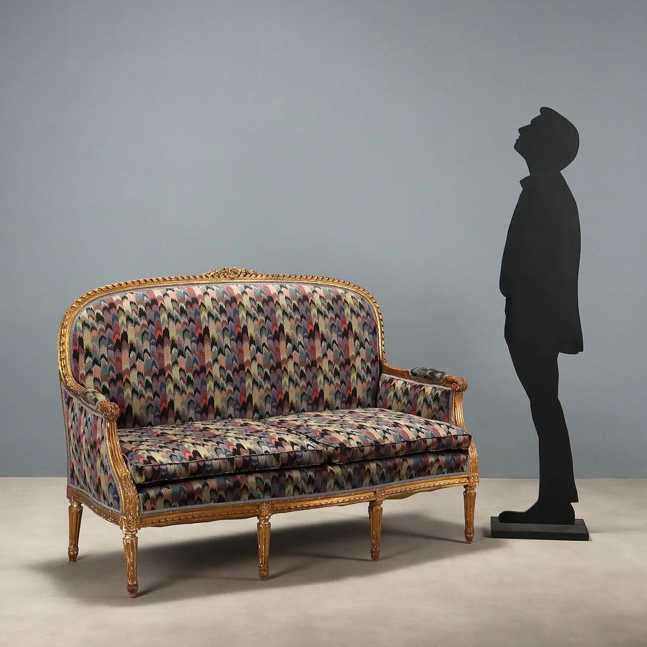 Carved and gilded wooden sofa with padding, late 19th century 3