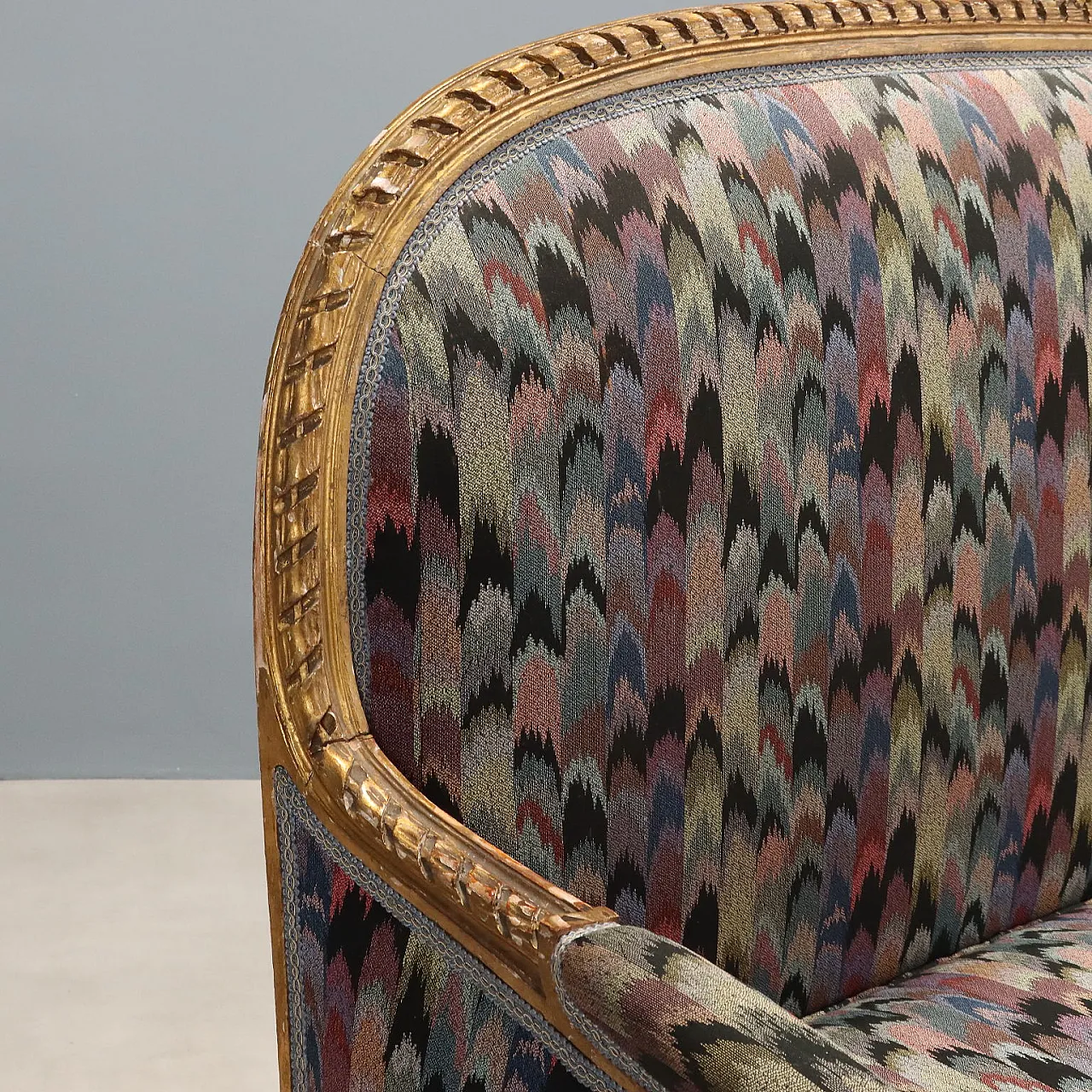 Carved and gilded wooden sofa with padding, late 19th century 5