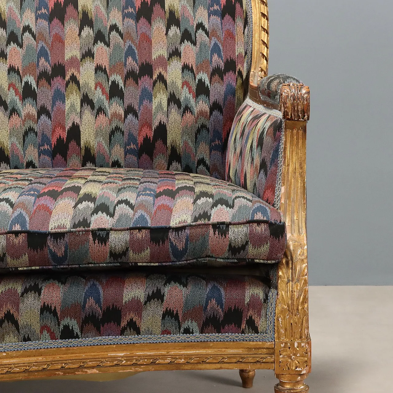 Carved and gilded wooden sofa with padding, late 19th century 6