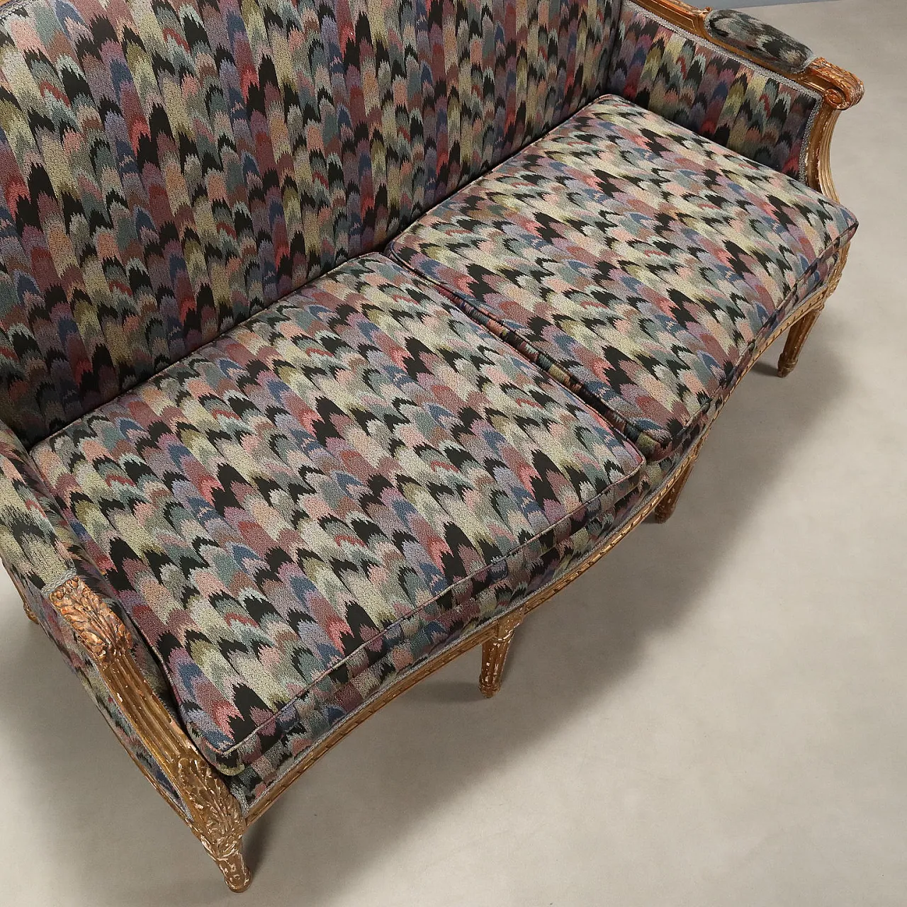 Carved and gilded wooden sofa with padding, late 19th century 8