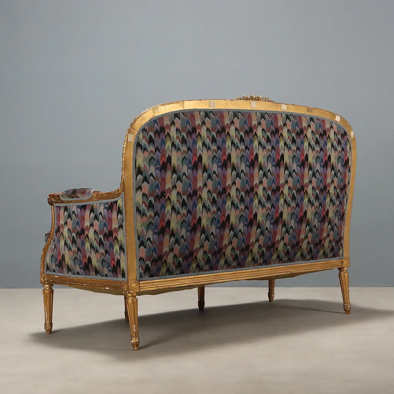 Carved and gilded wooden sofa with padding, late 19th century 10