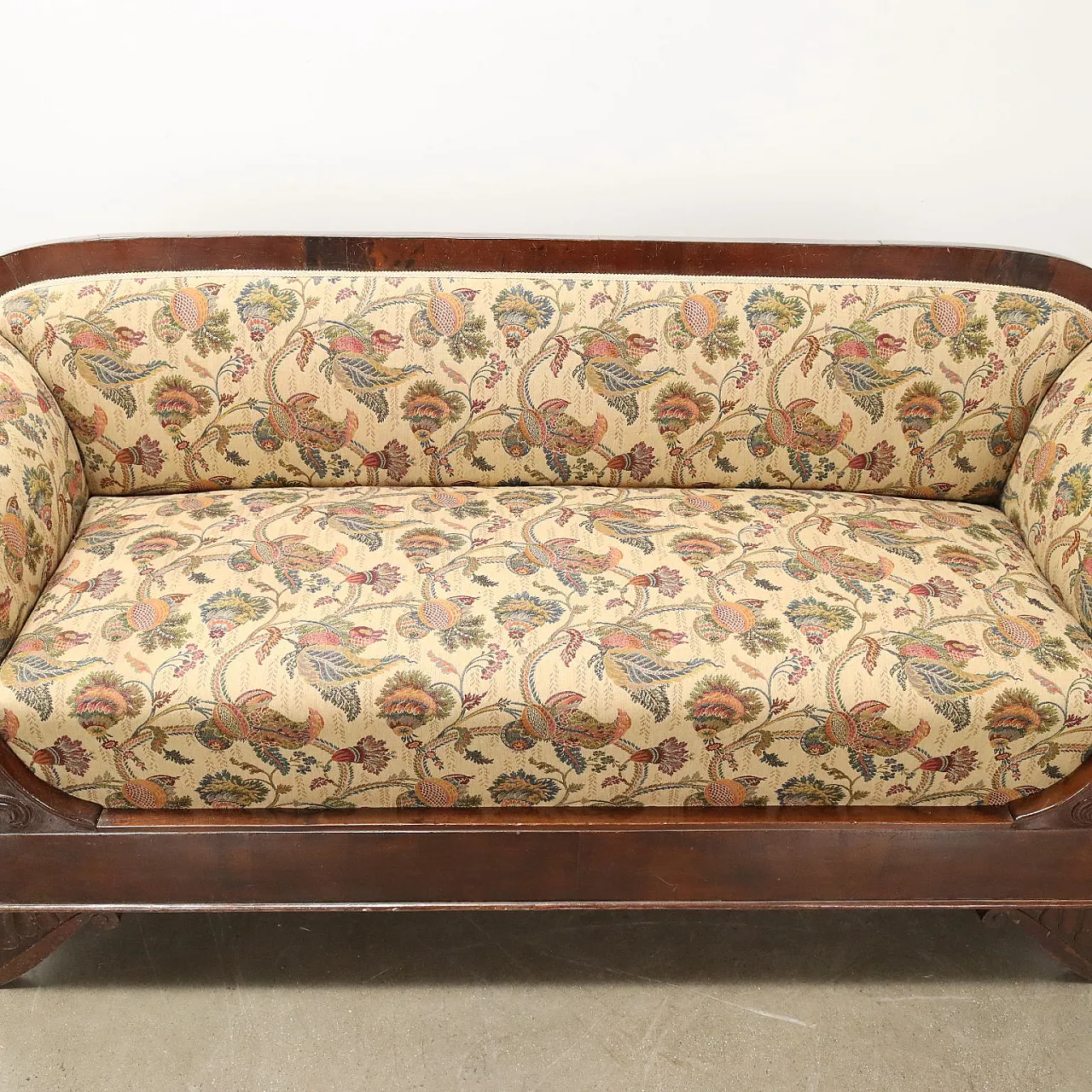 Divano Luigi Filippo in tessuto e noce, '800 4