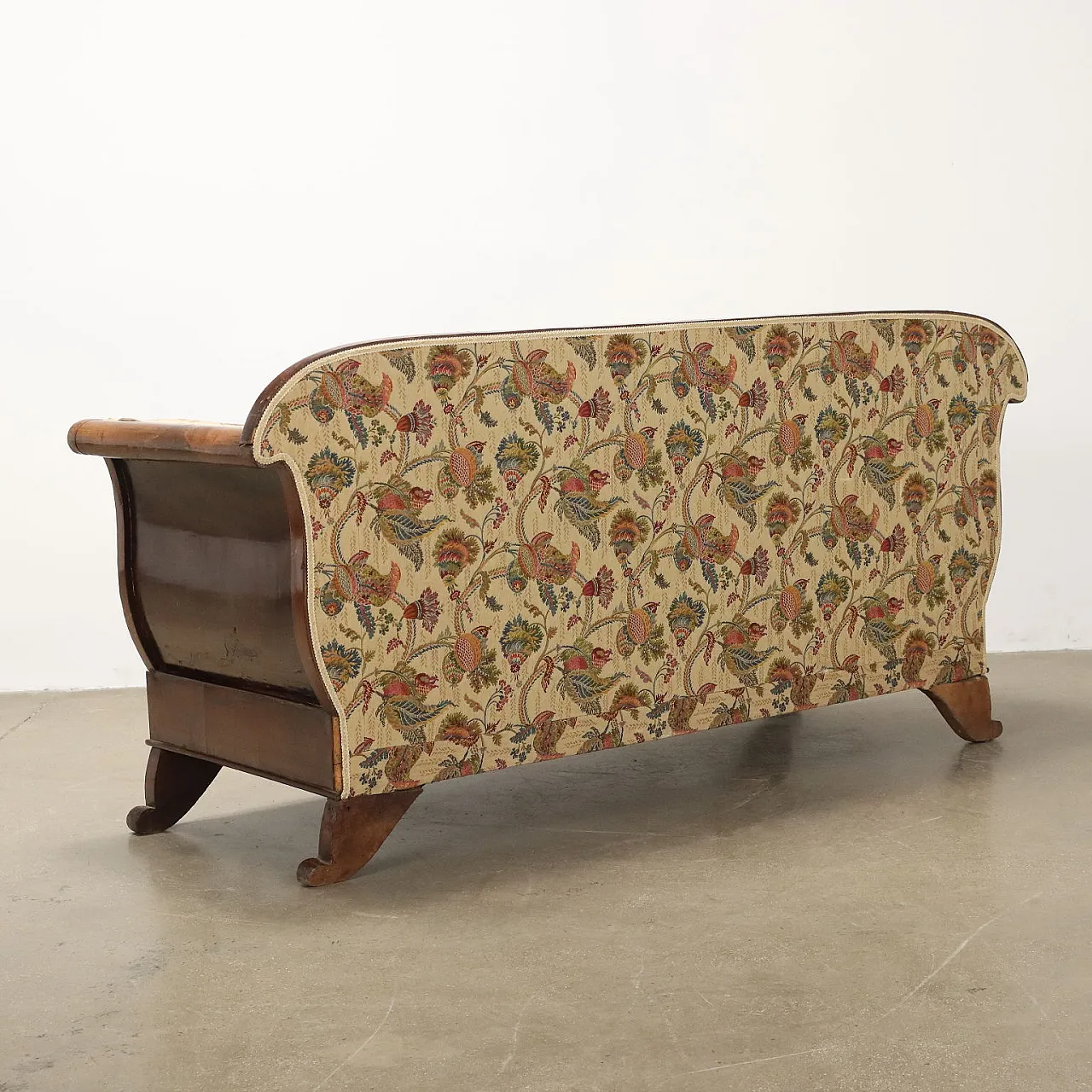 Divano Luigi Filippo in tessuto e noce, '800 10