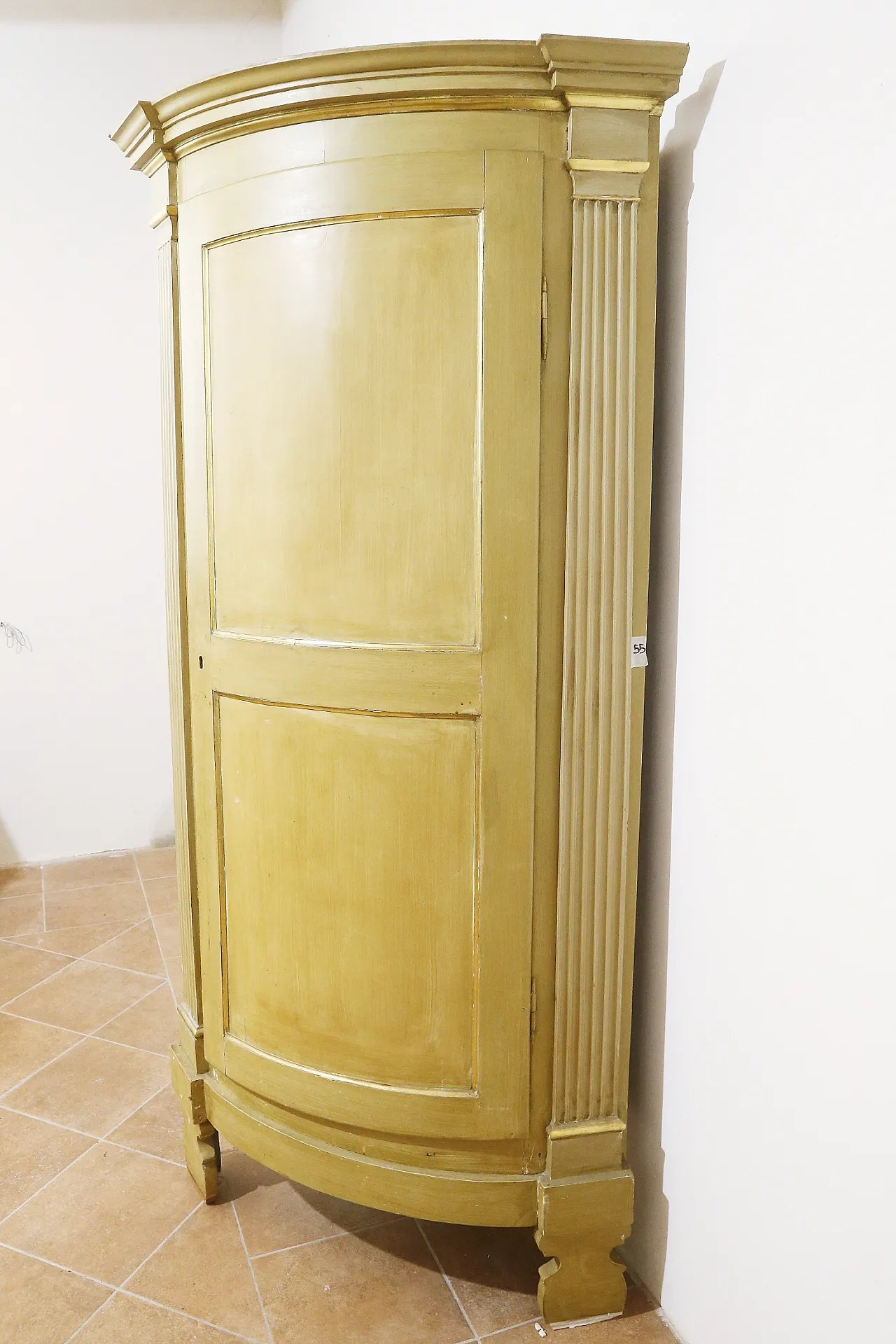 Empire style ivory lacquered curved corner cabinet, 19th century 2