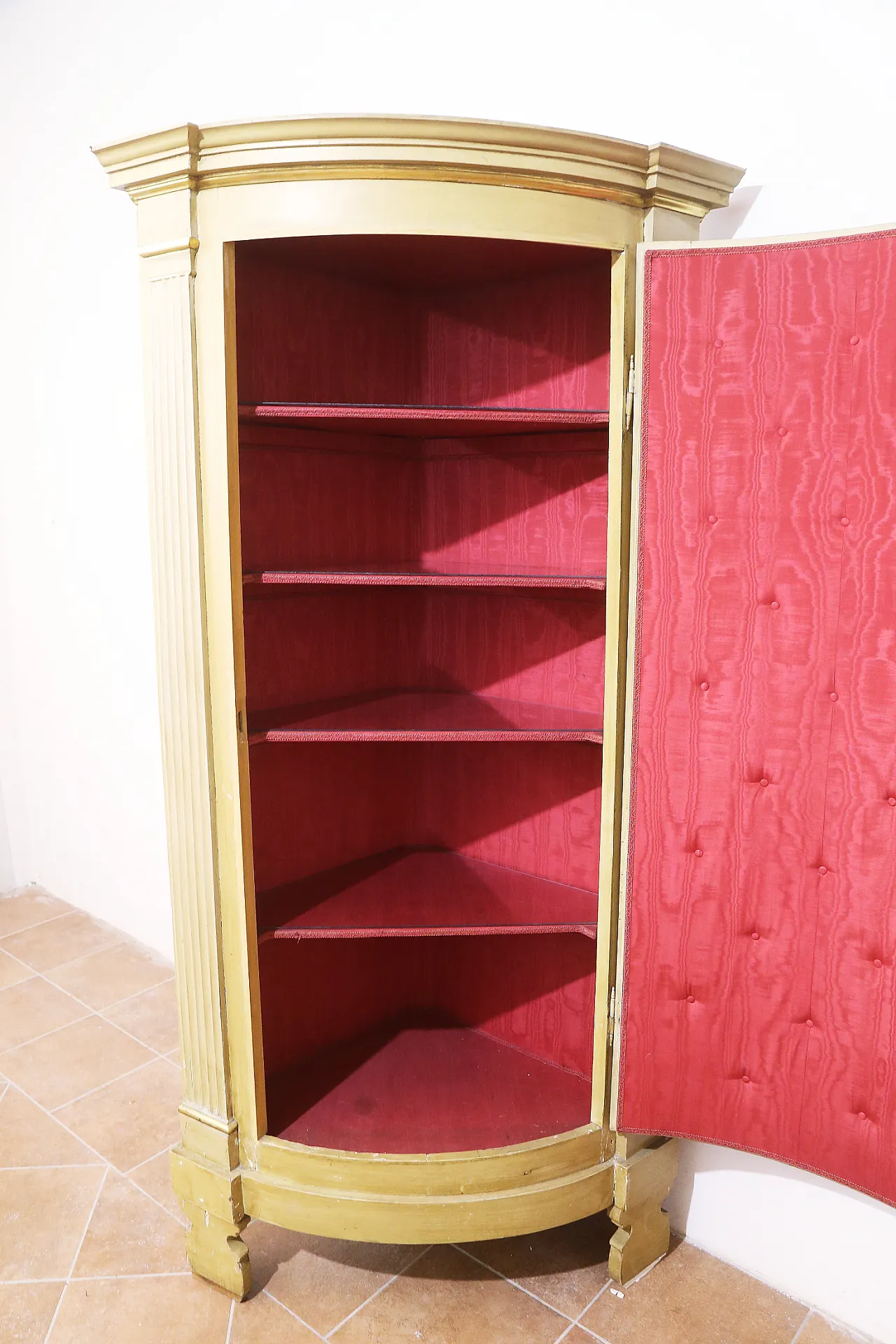 Empire style ivory lacquered curved corner cabinet, 19th century 10