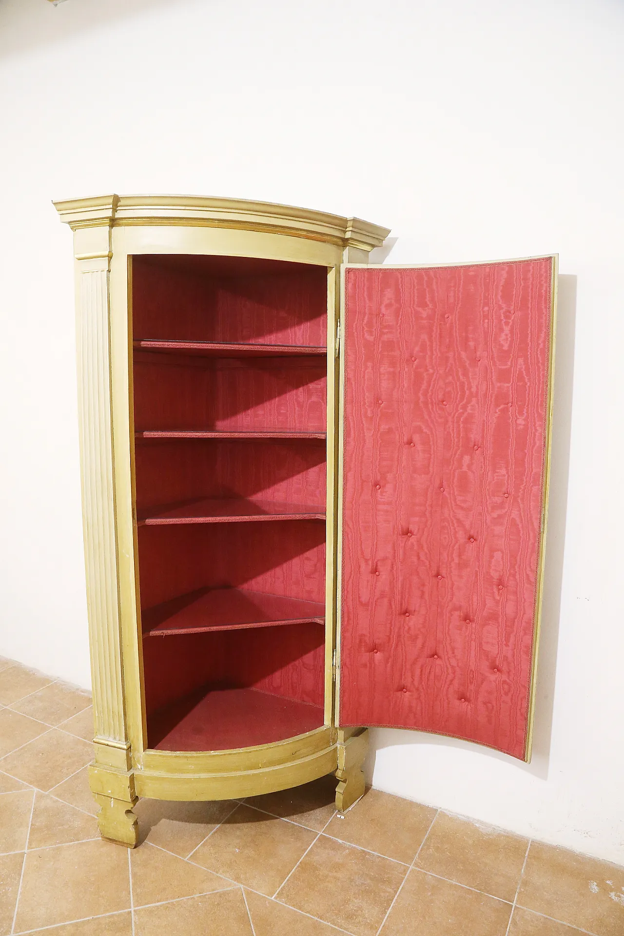 Empire style ivory lacquered curved corner cabinet, 19th century 11