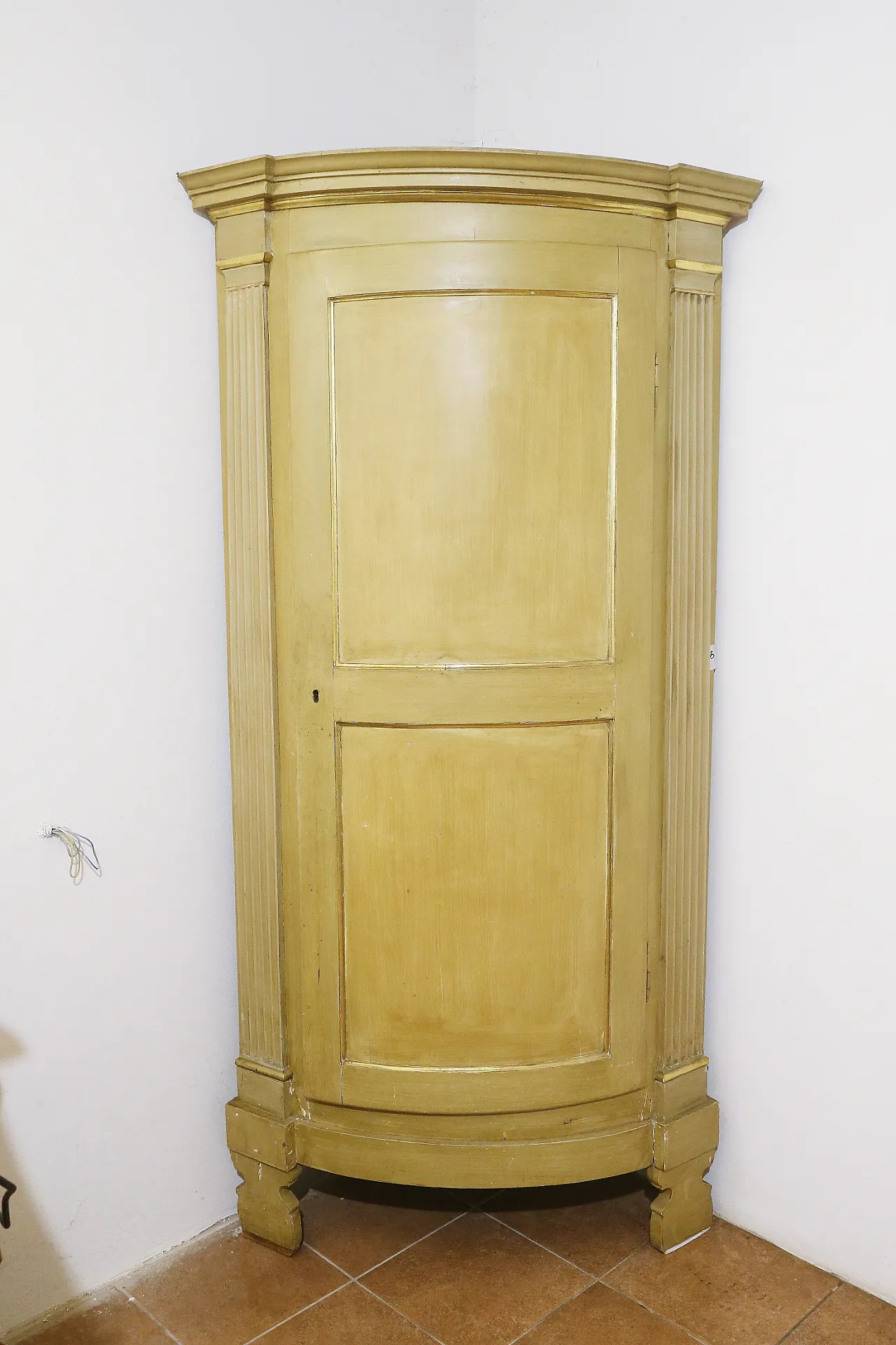 Empire style ivory lacquered curved corner cabinet, 19th century 16
