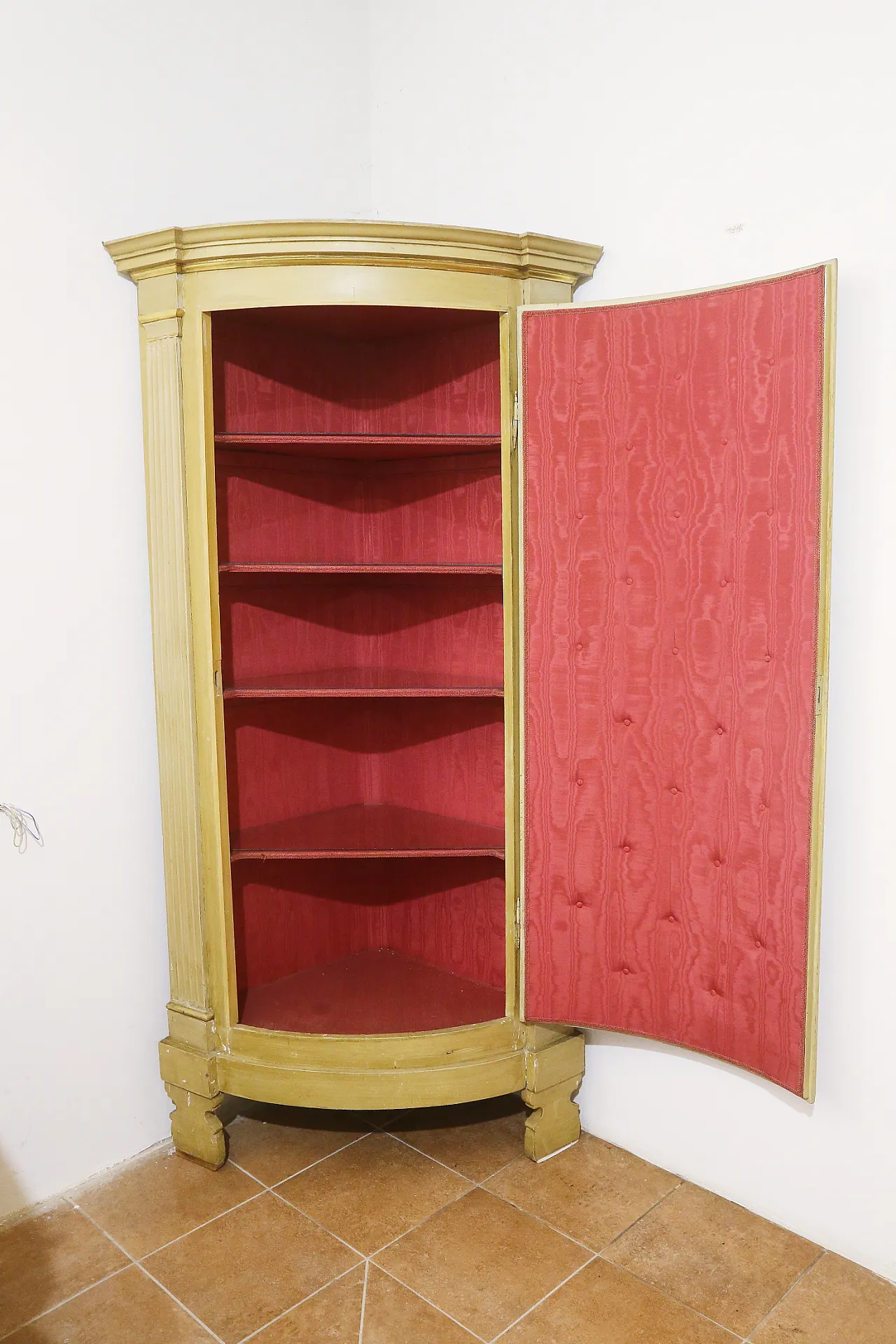 Empire style ivory lacquered curved corner cabinet, 19th century 17