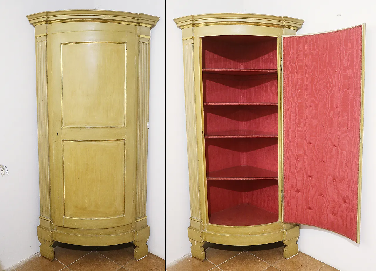 Empire style ivory lacquered curved corner cabinet, 19th century 25