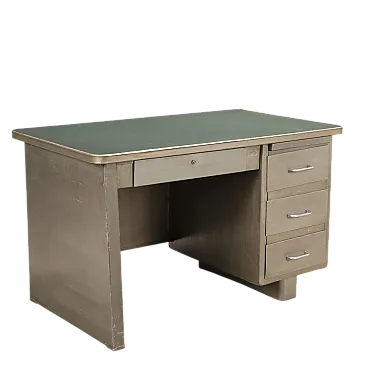 Scrivania in metallo con piano smaltato e cassetti, '900