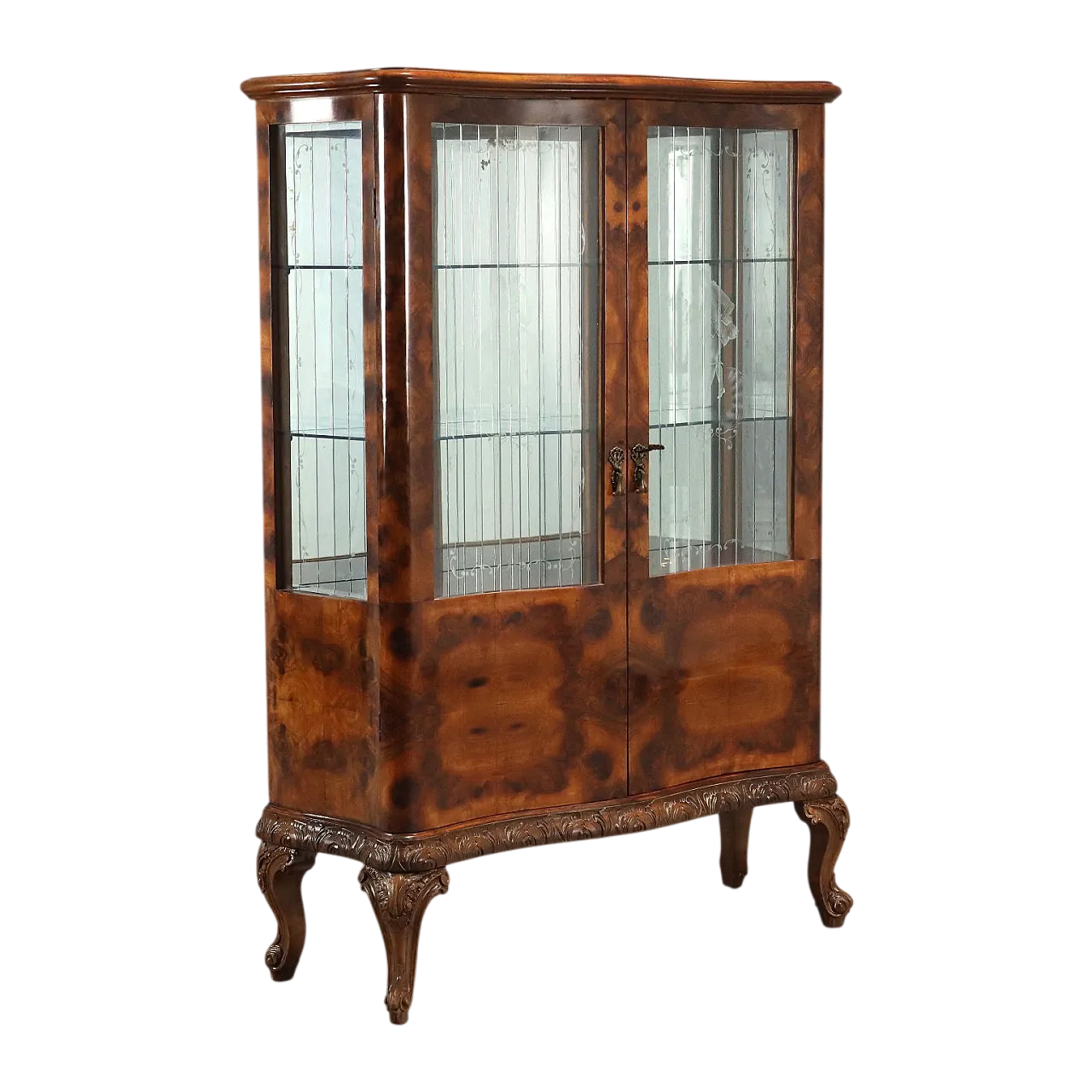 Vetrina impiallacciata in radica di noce, primo '900 9