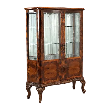 Vetrina impiallacciata in radica di noce, primo '900