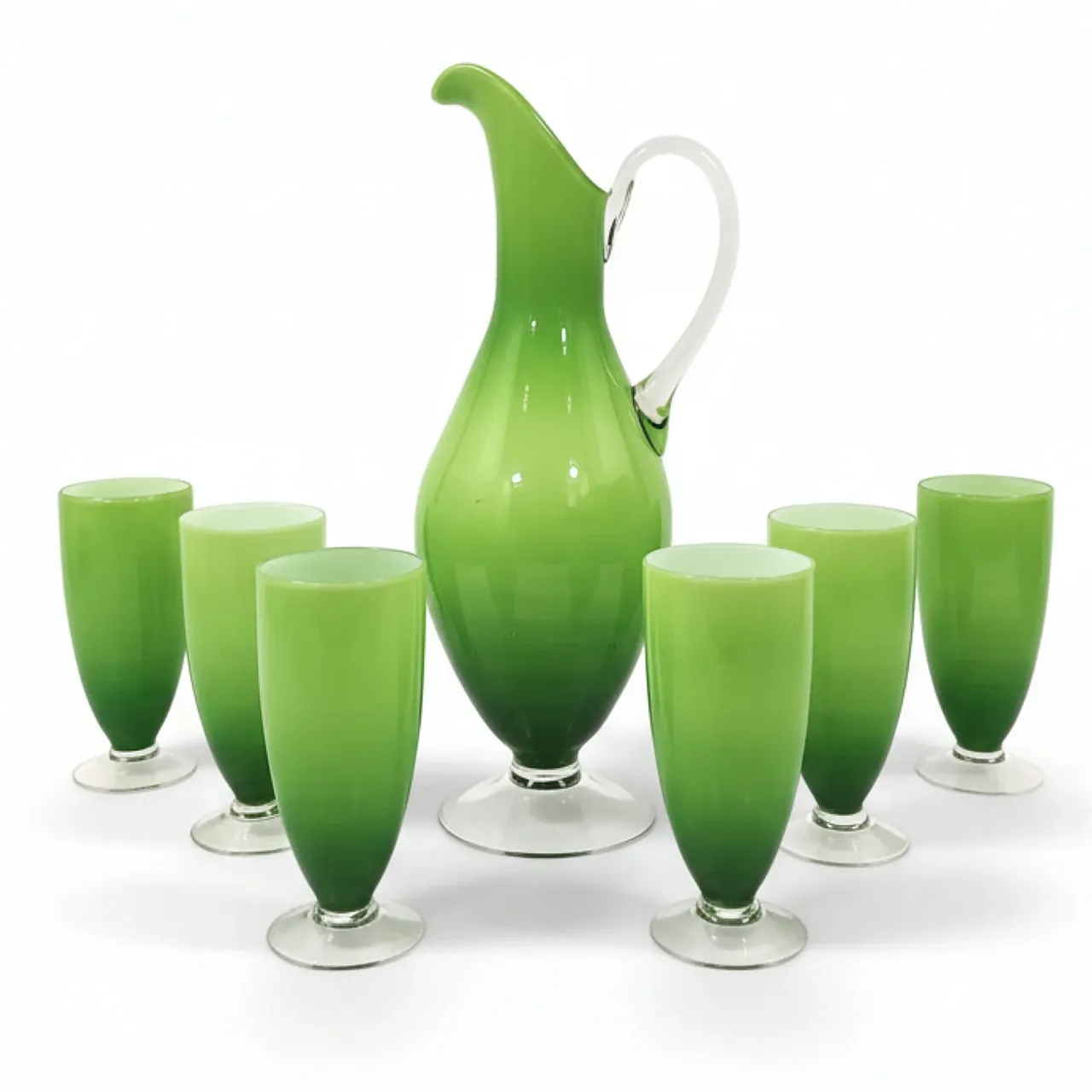 Brocca con 6 bicchieri in vetro di Murano, anni '60 1