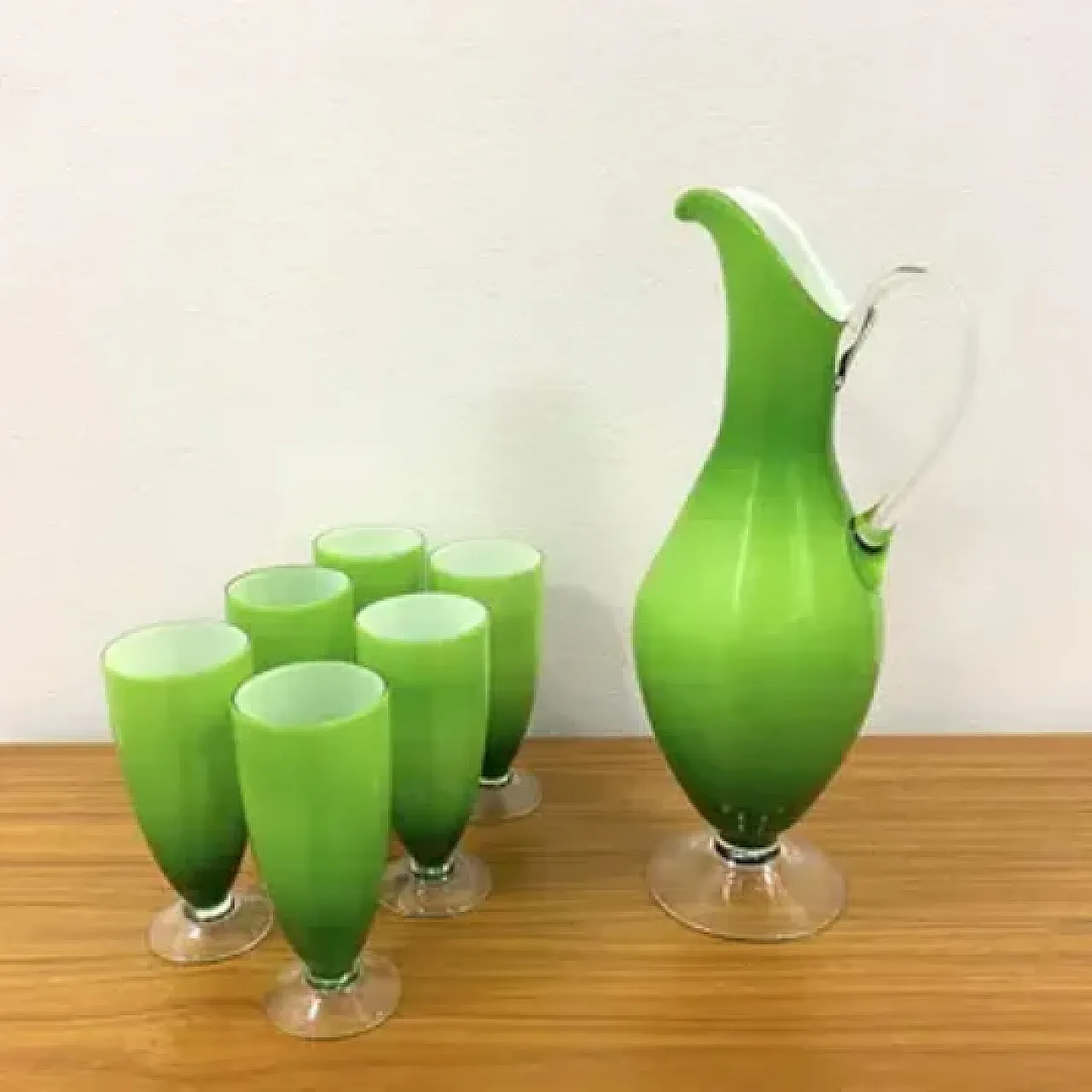 Brocca con 6 bicchieri in vetro di Murano, anni '60 2