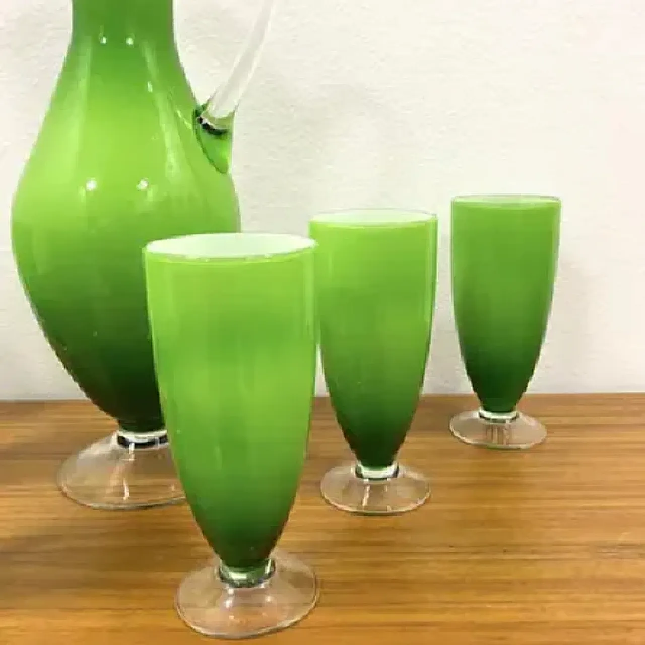 Brocca con 6 bicchieri in vetro di Murano, anni '60 3