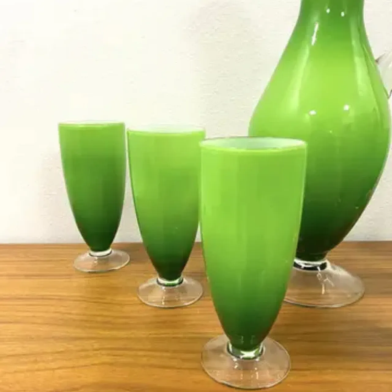 Brocca con 6 bicchieri in vetro di Murano, anni '60 4