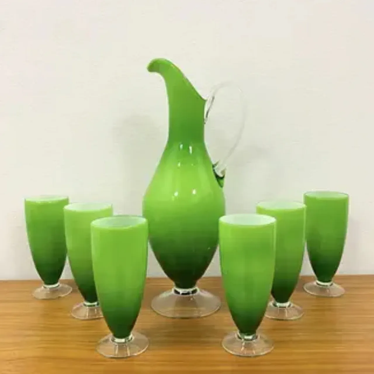 Brocca con 6 bicchieri in vetro di Murano, anni '60 7