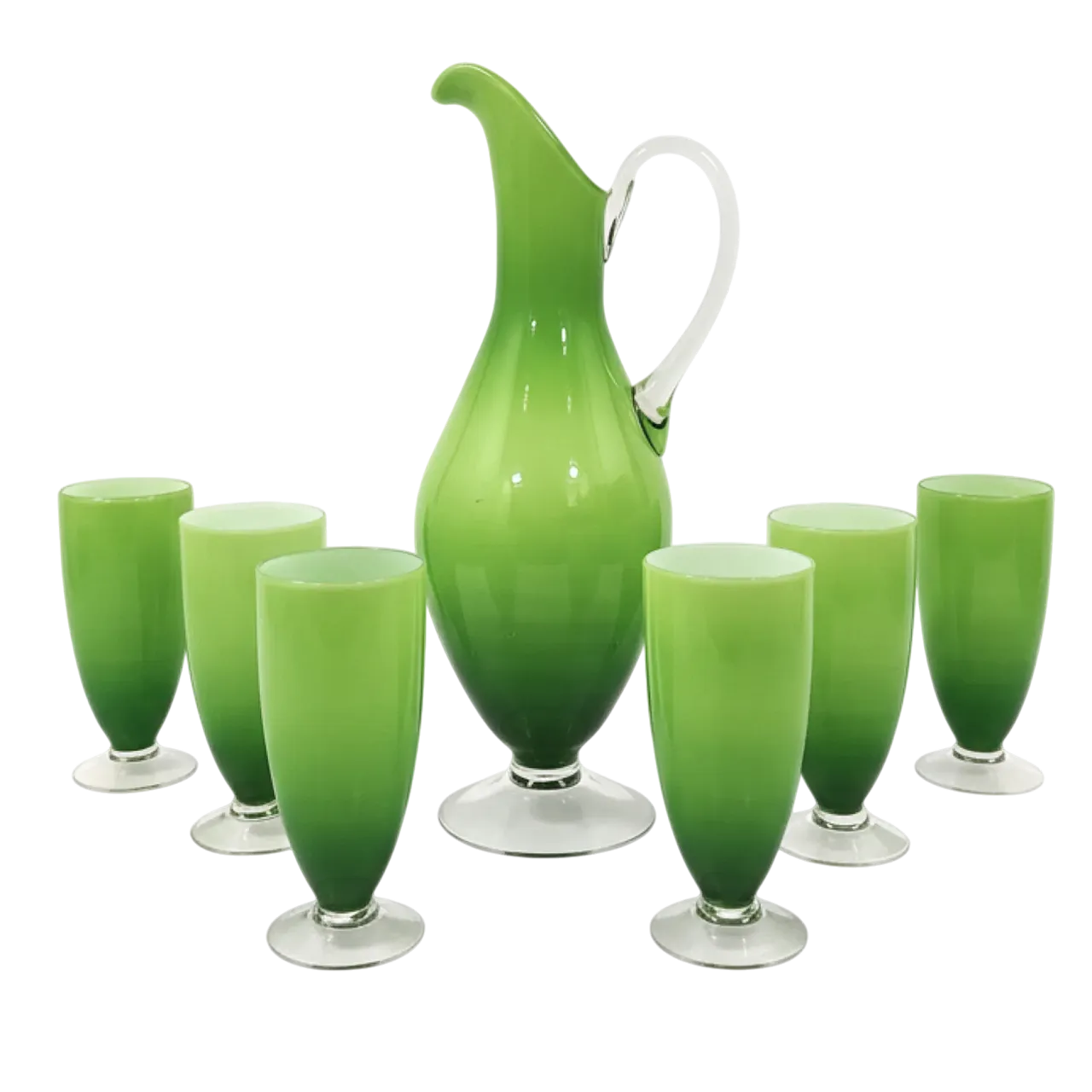Brocca con 6 bicchieri in vetro di Murano, anni '60 10