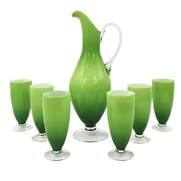 Brocca con 6 bicchieri in vetro di Murano, anni '60