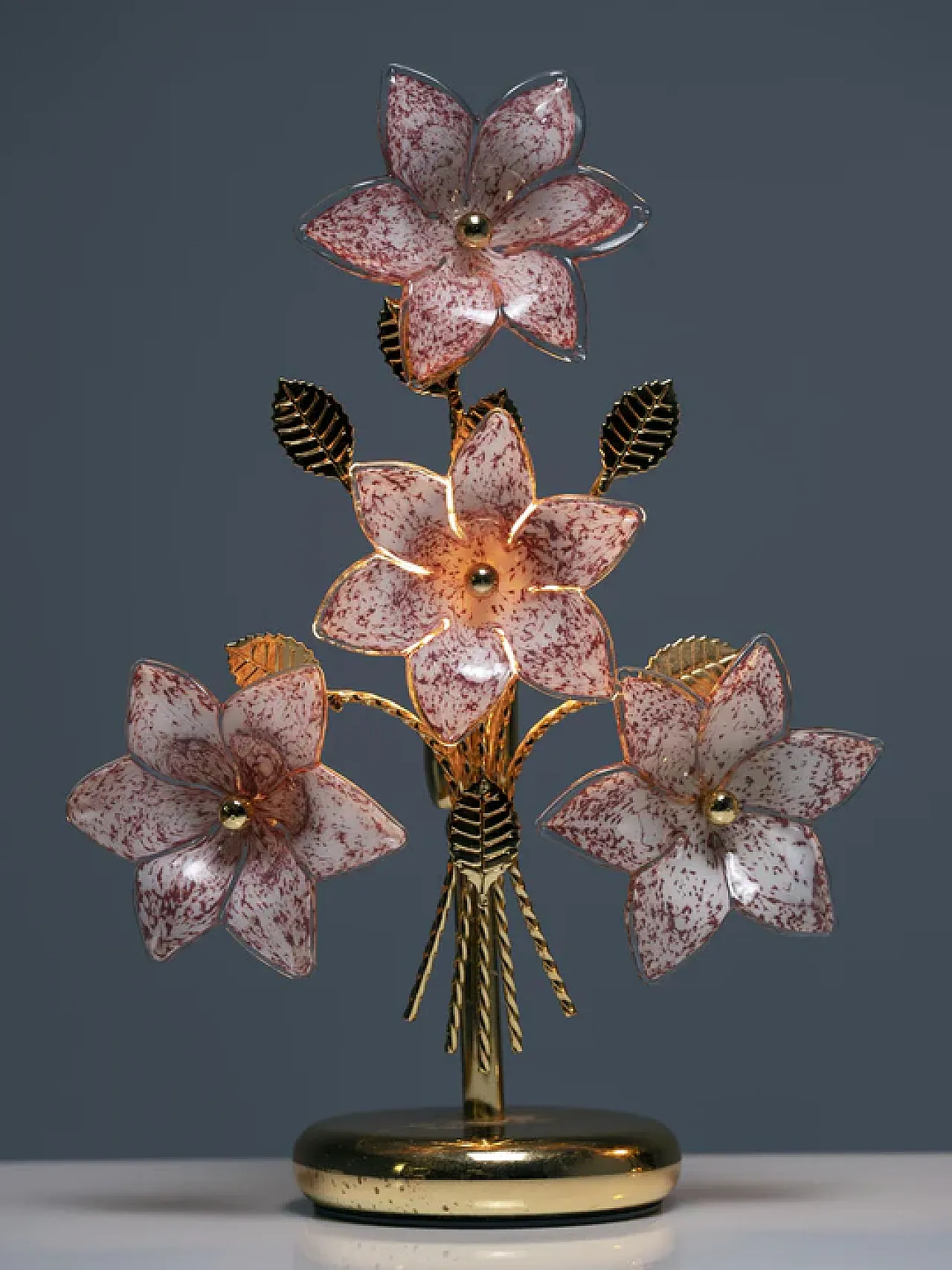 4 Lampade a fiori in vetro e metallo, fine '900 7