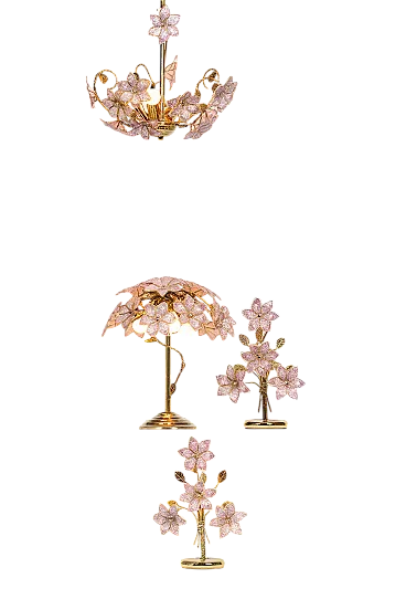 4 Lampade a fiori in vetro e metallo, fine '900