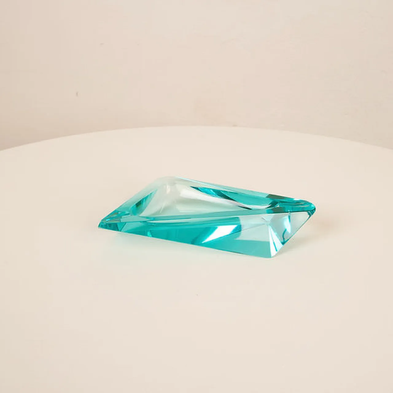 Fontana Arte style blue crystal ashtray, 1970s 1