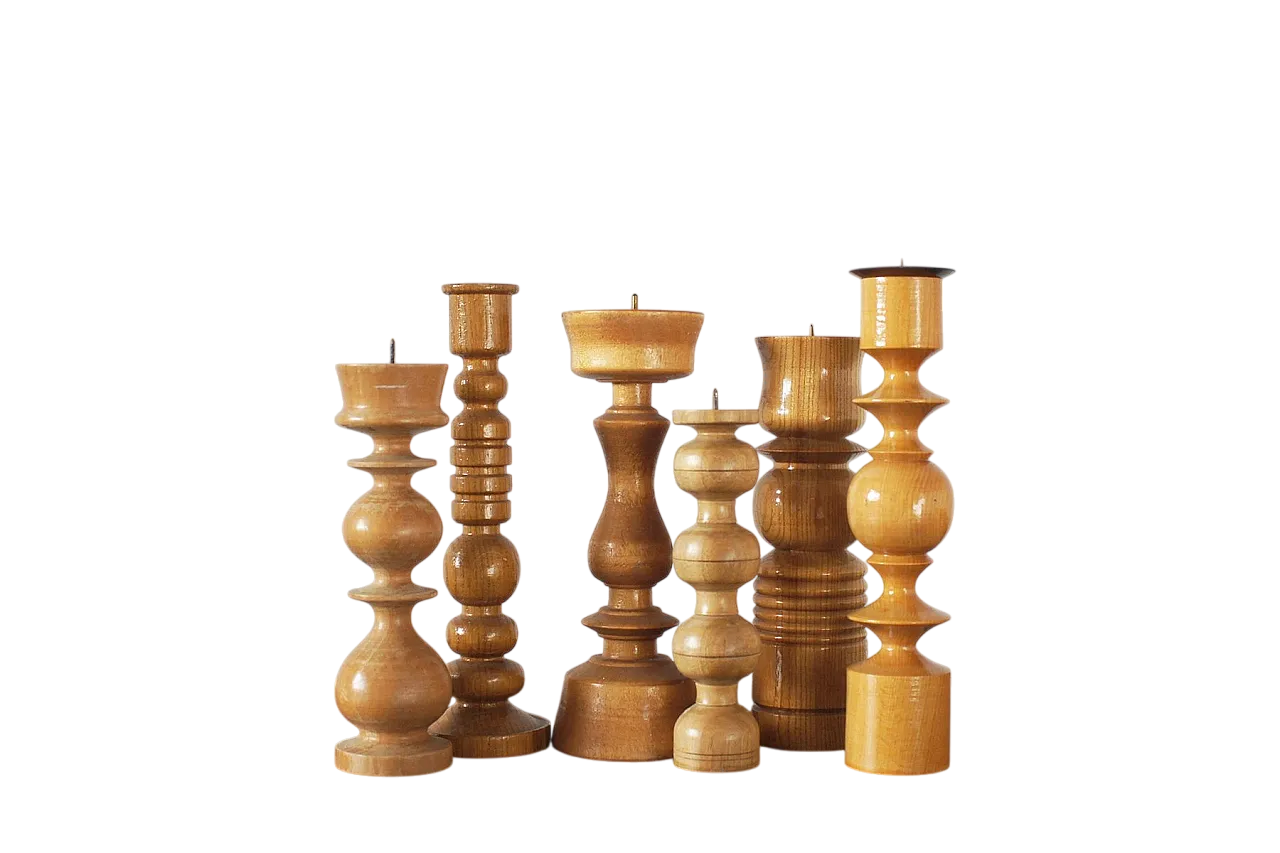 6 Portacandele in legno, fine '900 3