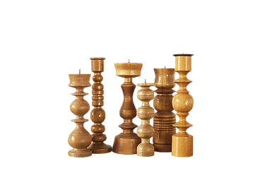 6 Scandinavian wooden candleholders, late 20th century