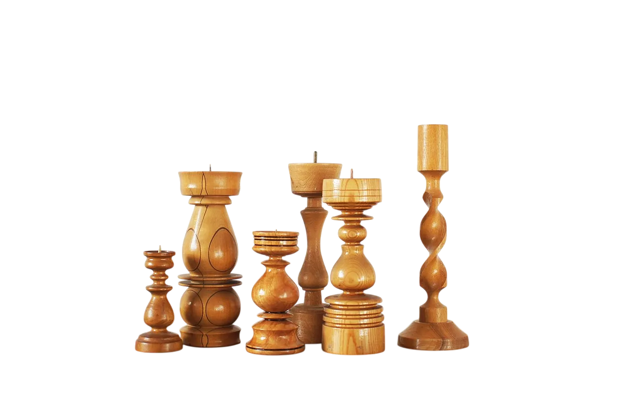 6 Scandinavian Wooden Candleholders, late 20th century 4