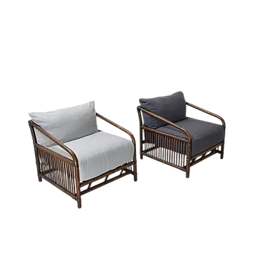 Coppia di poltrone in vimini e bambù di Vivai del Sud, anni '60