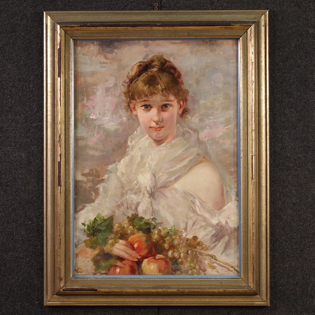 Italian painting signed portrait of a girl, 20th century 1